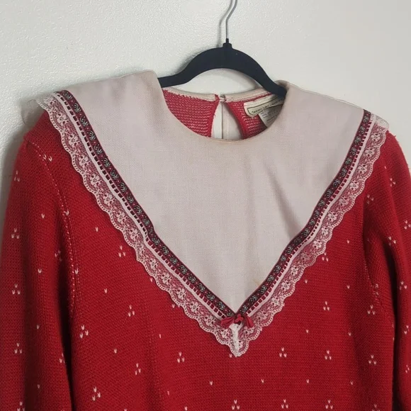 Vintage Scott McClintock 1980s Red White Pullover Sweater Bibbed Collar Small - Picture 2 of 9